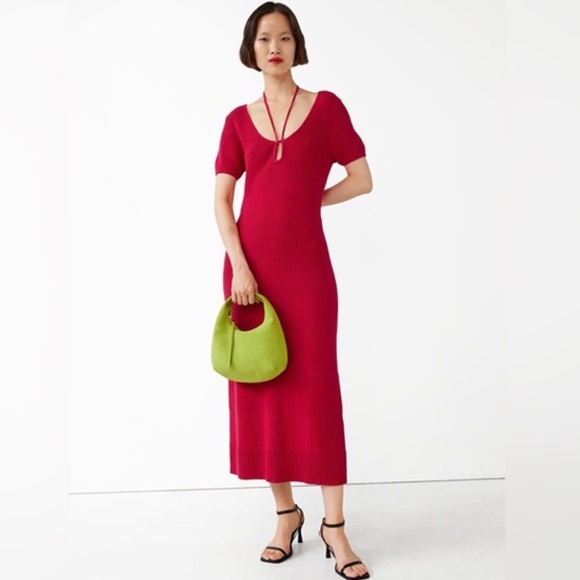 & Other Stories Red Scoop Neck Midi Maxi Knit Dress Size Small - Picture 1 of 6